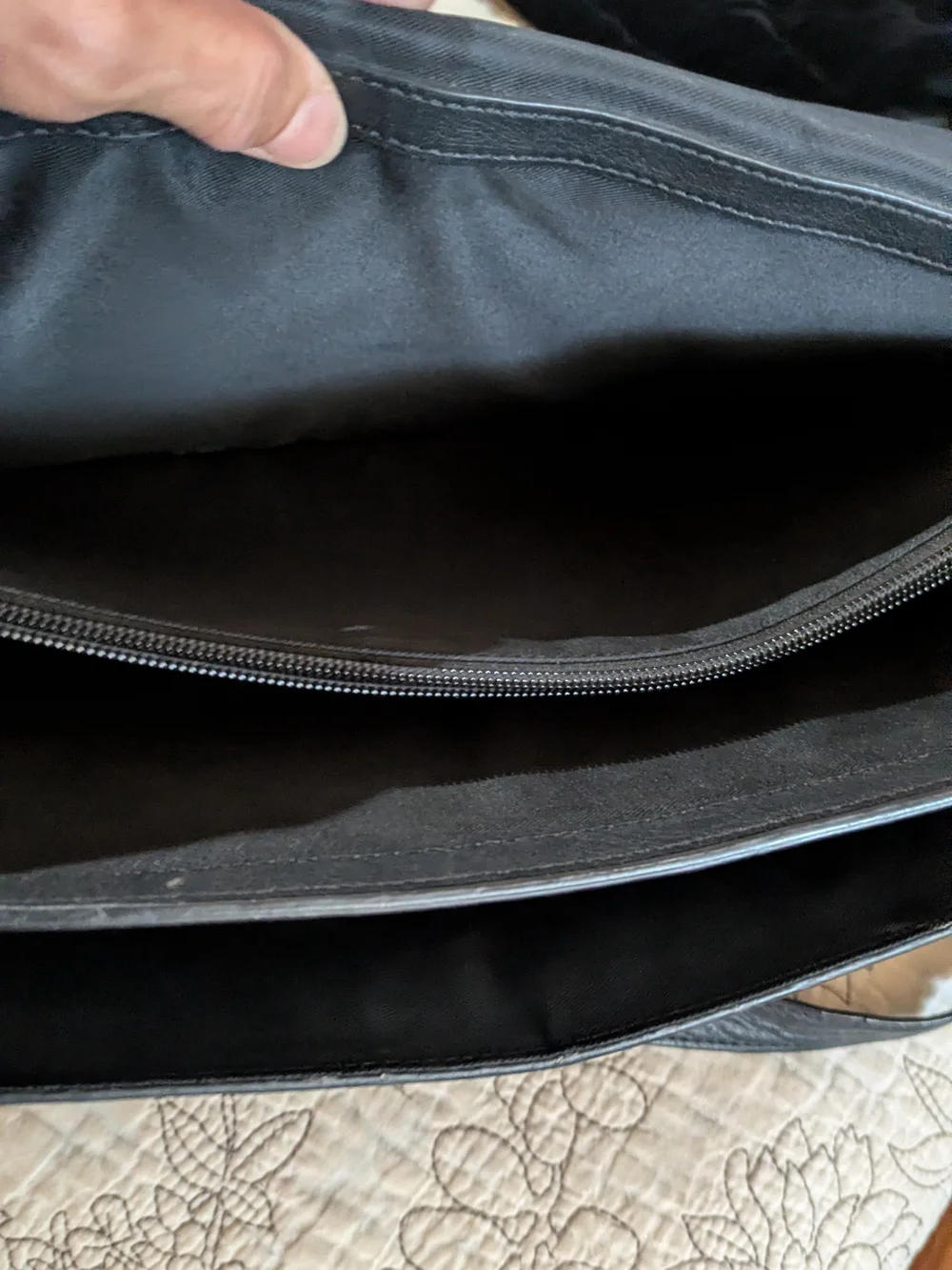 Levenger black top grain leather messenger bag